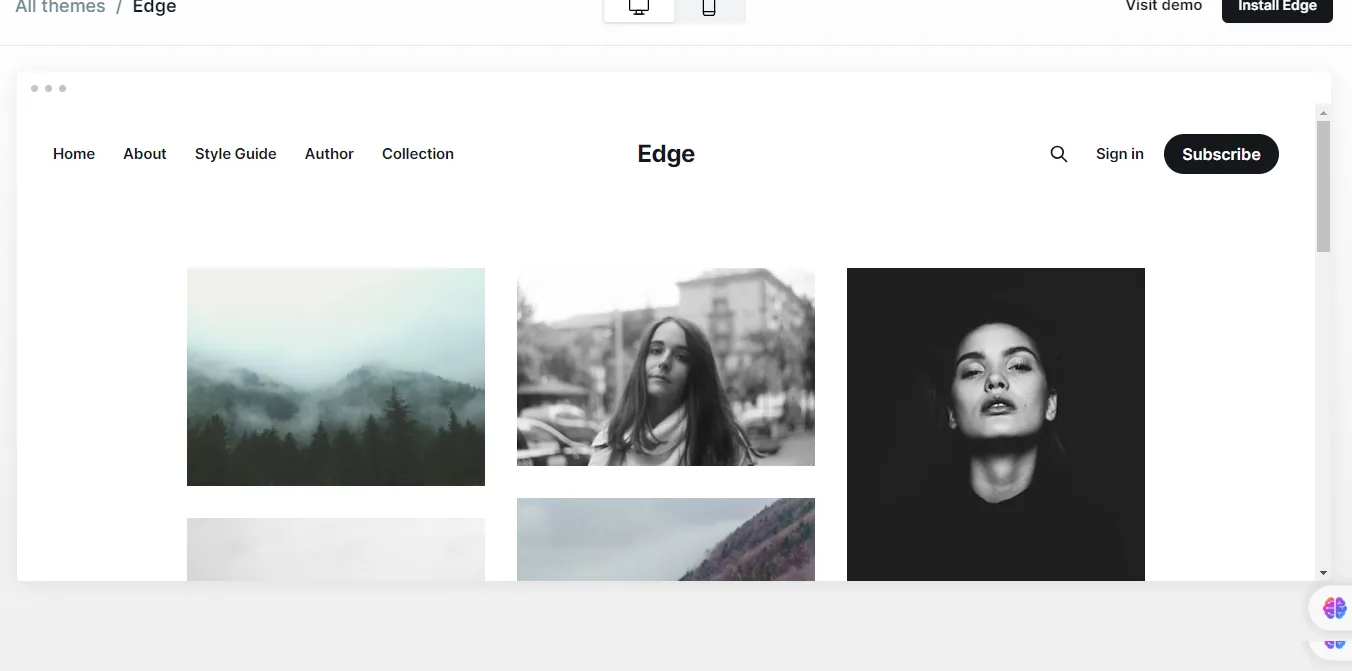 Le thème gratuit Edge pour Ghost CMS
